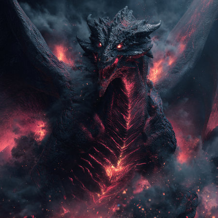 3d rendering of a red monster in the shape of a dragonの素材