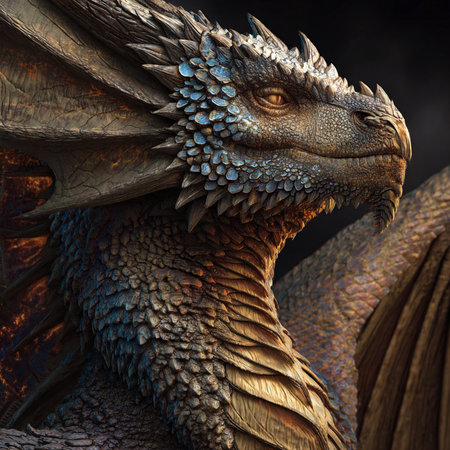 3D rendering of a fantasy dragon isolated on black background with clipping pathの素材