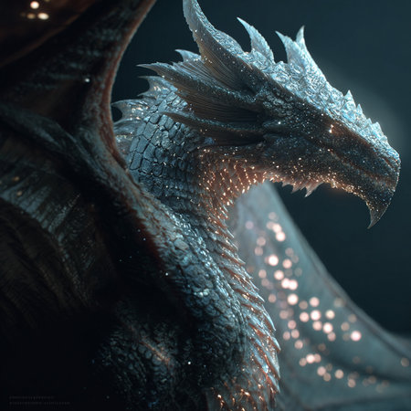 3D rendering of a fantasy dragon isolated on a black background.の素材