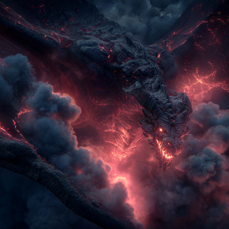 Volcanic eruption with lava in the sky. 3D renderingの素材