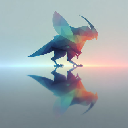 Silhouette of pterodactyl with reflection in waterの素材