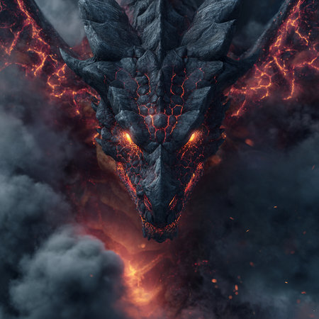 3D illustration of a volcano eruption with lava and smoke in the backgroundの素材