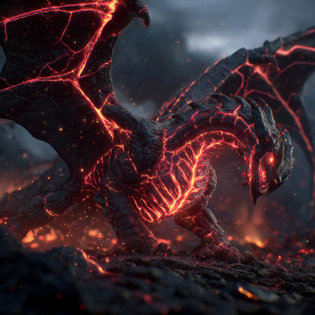 3d rendering of a monster in the dark forest with fire.の素材