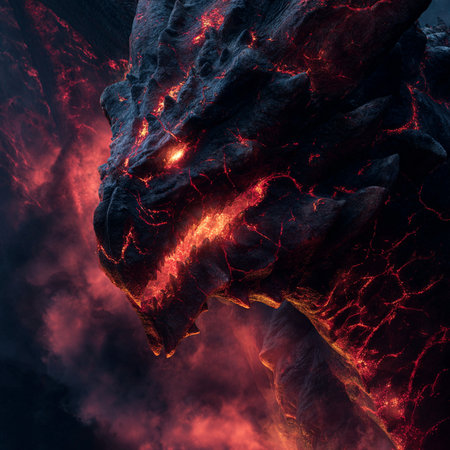 Volcanic eruption and lava flow. 3d render illustration.の素材