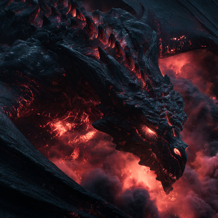 3D Illustration of a fantasy alien planet, with fire and smokeの素材