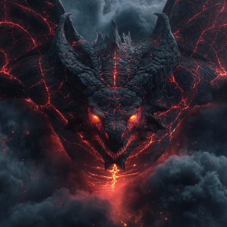 Fractal 3d illustration of a dragon head on fire backgroundの素材