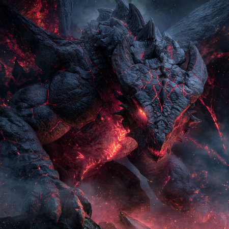 3D illustration of a volcano eruption with lava and lava flow.の素材