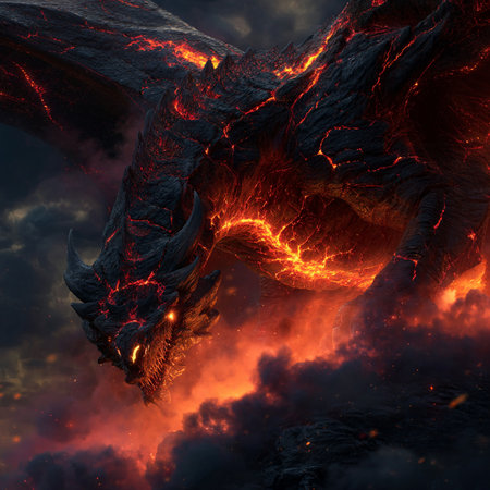 3D illustration of a fantasy alien planet with fire and smoke.の素材