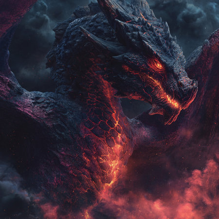 3D illustration of a fantasy alien planet with fire and smoke.の素材