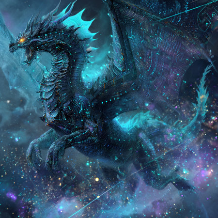 Dragon in cosmic space, 3D rendering. Computer digital drawing.の素材