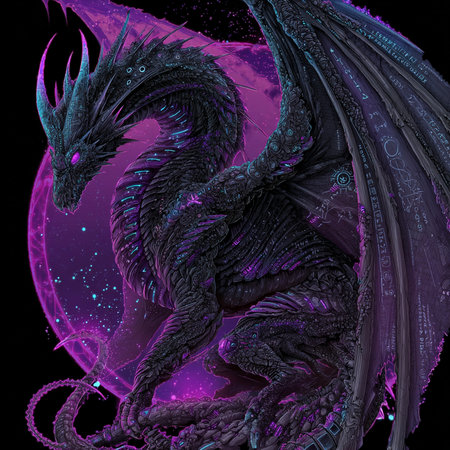 Dragon in the space. Fantasy fractal illustration for creative graphic designの素材