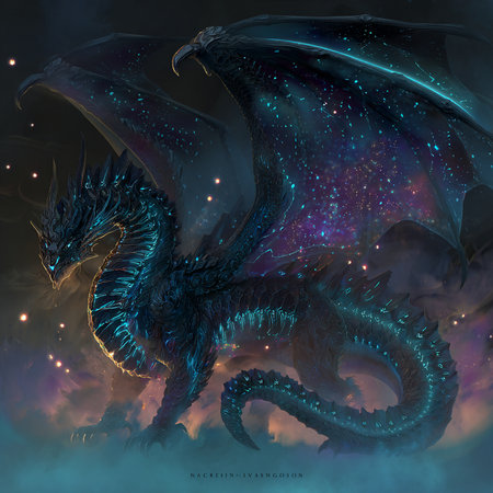 Dragon in the night sky. Fantasy illustration. 3D rendering.の素材