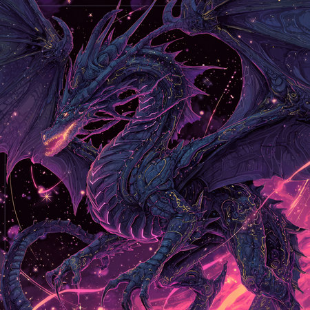 Fantasy dragon in space. Illustration of a fantasy dragon.の素材