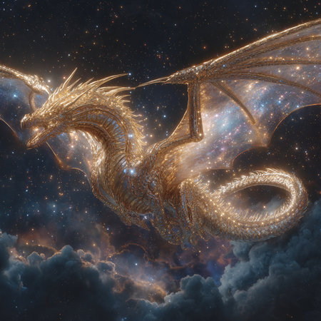 Fantasy dragon in the night sky. 3D rendering, 3D illustration.の素材
