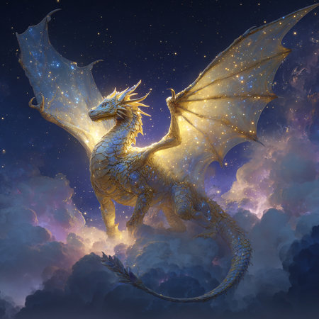 3d rendering of a fantasy dragon in the night sky with cloudsの素材