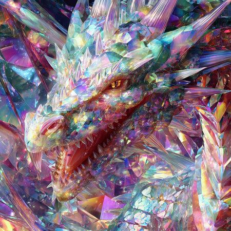 3D rendering of a fantasy dragon with a multicolored backgroundの素材