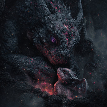 3D Illustration of a Horror Scene with a Ghost and a Dragonの素材