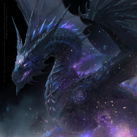 3D rendering of a fantasy dragon in space with stars and galaxiesの素材