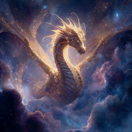 Fantasy dragon in deep space. 3d rendering, 3d illustration.の素材
