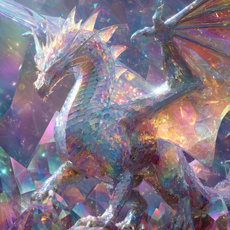 3D rendering of a fantasy dragon with a multicolored backgroundの素材