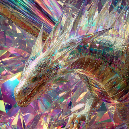 3D rendering of a fantasy dragon with multicolored background.の素材