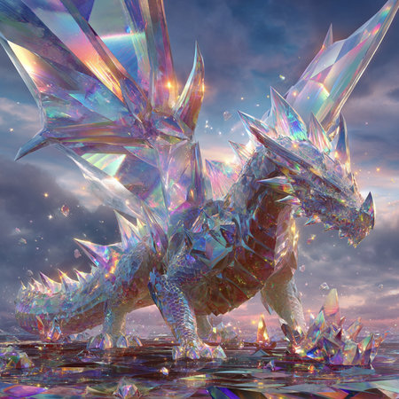 3D rendering of a fantasy dragon with a beautiful sky background.の素材