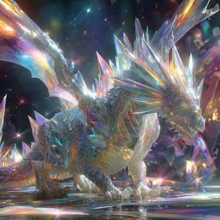 3D rendering of a fantasy dragon with a colorful nebula insideの素材