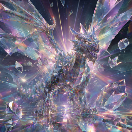 Fractal 3D Illustration of a fantasy dragon on a colorful backgroundの素材