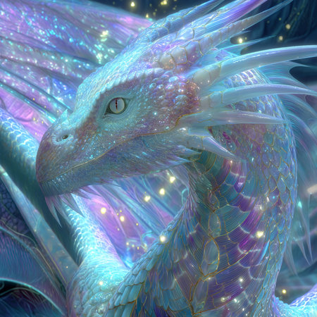 3D Illustration of a fantasy dragon with bokeh backgroundの素材