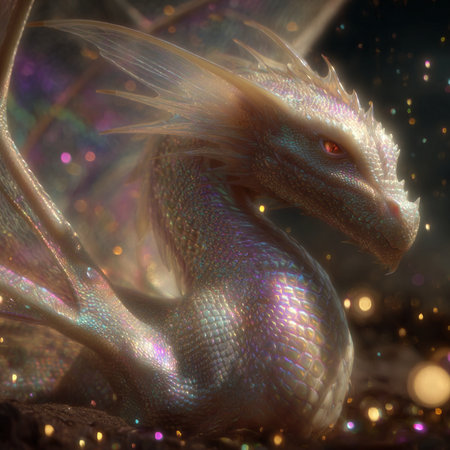 Fractal 3D illustration of a fantasy dragon with abstract background.の素材