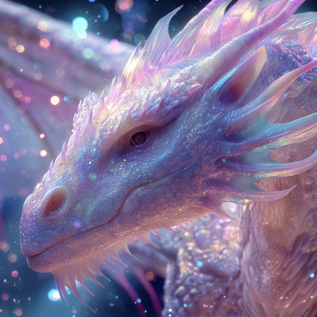 3D rendering of a fantasy dragon with a bokeh backgroundの素材