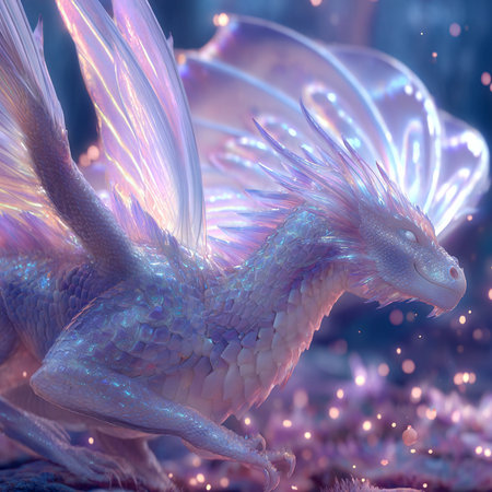 3d rendering of a fantasy dragon with a crystal pattern on its bodyの素材