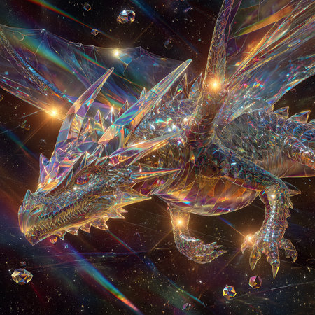 3D rendering of a fantasy dragon isolated on black background with lightsの素材