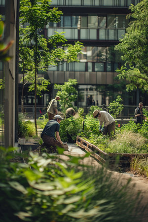 People working in the garden.の素材
