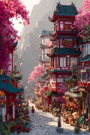 Colorful lanterns on a street in Penang, Malaysiaの素材