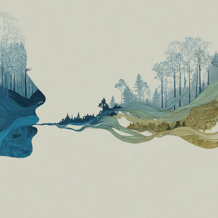 Vector illustration of a man with a deer in the forest. Winter landscape.の素材