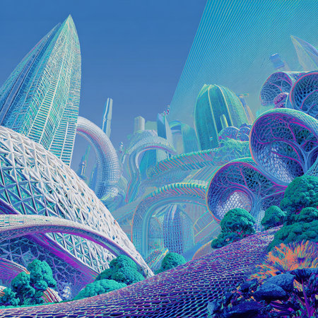 3D rendering of a futuristic city in the style of fantasy.の素材