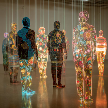 Artworks on display at the Garibaldi show at Milan Fashion Week Autumn/Winter 2019/20 in Milan, Italy.の素材