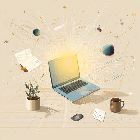 Laptop on the background of the solar system. Vector illustration.の素材
