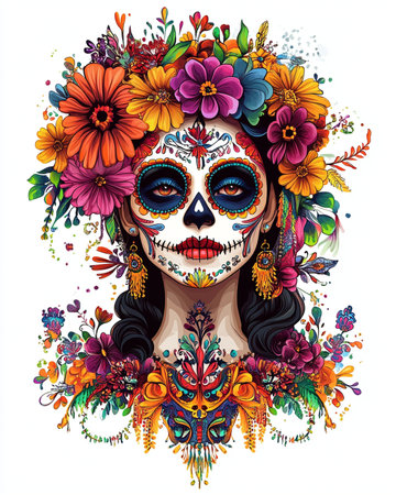 Day of the Dead. Sugar skull woman with flowers. Vector illustration.の素材