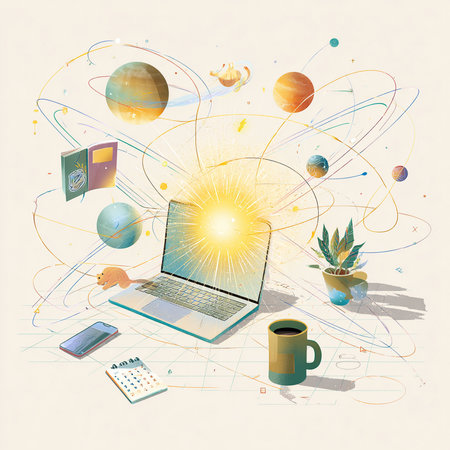 Laptop, mobile phone, notebook, coffee cup, books and planet. Vector illustration.の素材