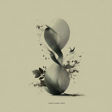 3d illustration of abstract geometric composition with floral elements and leaves.の素材