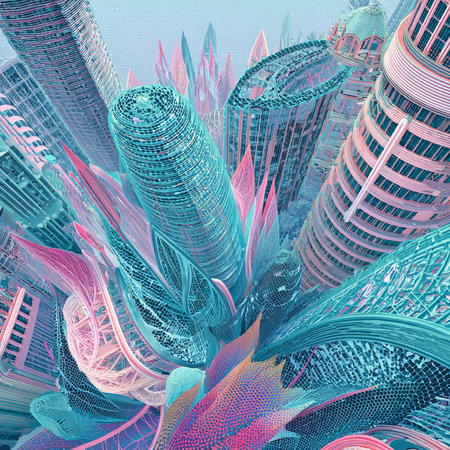 Abstract background with skyscrapers. 3D rendering. 3D illustrations.の素材