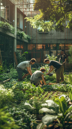 Group of gardeners working in a greenhouse. Gardening concept.の素材