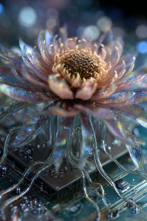 Macro of a fractal flower on a computer circuit board.の素材