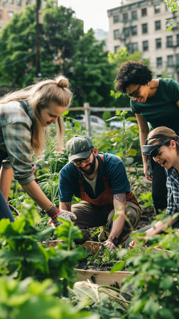 group of multiethnic gardeners working together in hothouseの素材