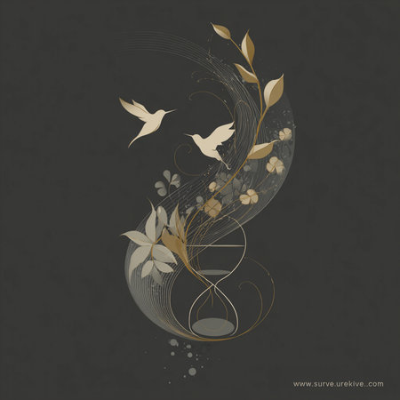 Grunge floral background with swirls and birds. Vector illustration.の素材