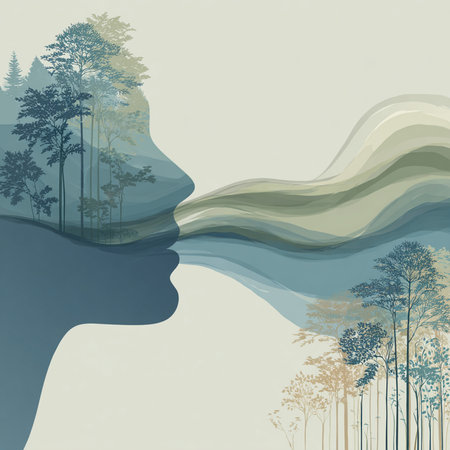 Conceptual illustration of a man and woman in the forest.の素材