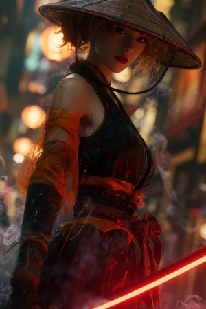 Portrait of a beautiful witch in a hat. Halloween theme.の素材