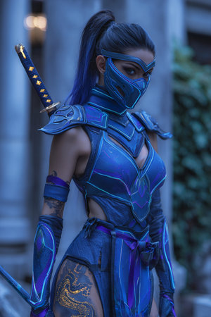 Female cosplay warrior in costume at the annual costume fair in Stockholm.の素材